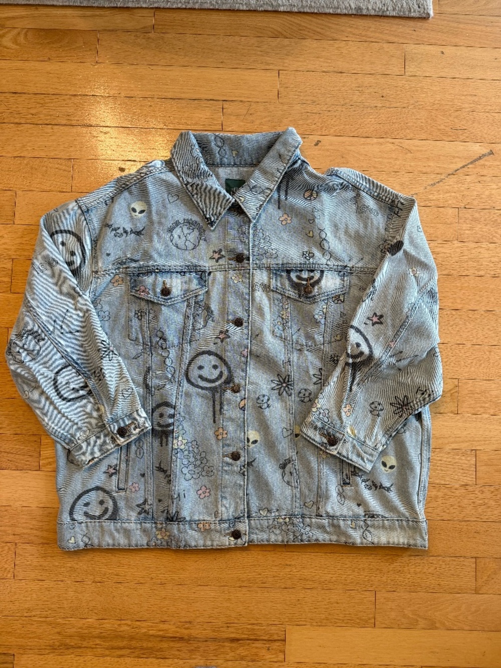 Target WILD FABLE Graffiti Graphic Print Denim Jacket Size XXL NWT